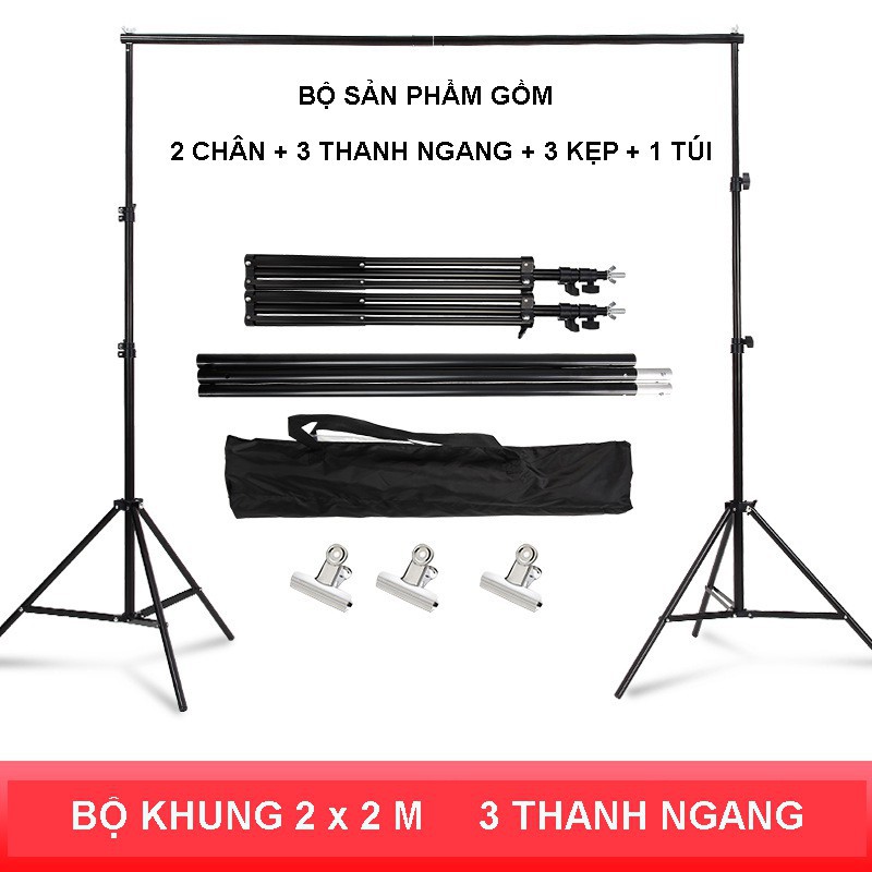 Khung giá treo phông nền di động chữ U chụp ảnh, quay video lookbook, ảnh cưới, livestream KT 2x2m (tặng kẹp, túi đựng )