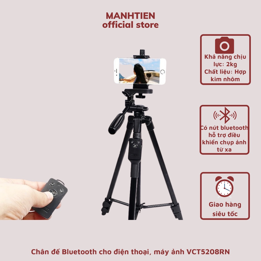 Chân đế điện thoại máy ảnh quay phim chụp hình tripod 5208 -TẶNG KÈM 1 REMOTE + 1 GIÁ KẸP ĐIỆN THOẠI - DTM Store