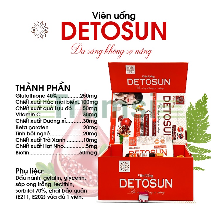 Viên Uống Trắng Da Giảm Nám Chống Nắng Bổ Sung Glutathione Chống Lão Hóa Và Bảo Vệ Da Detosun Vạn Tam Chính Hãng