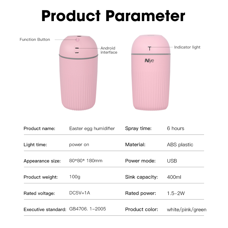 Máy tạo ẩm không khí Niye khuếch tán tinh dầu 400ml có đèn LED #JS06