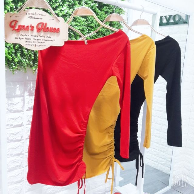 LH27- Đầm Lệch Vai Body Tay Dài Rút Dây Bên Đùi | BigBuy360 - bigbuy360.vn