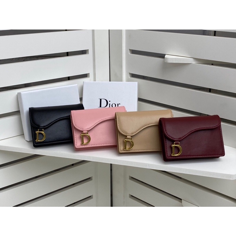 Ví đựng thẻ nhỏ gọn màu trơn đơn giản thời trang thương hiệu cao cấp Dior CD da thật nhập khẩu