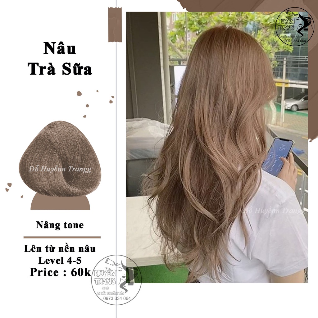 Thuốc Nhuộm Tóc Màu Nâu Trà Sữa Kèm Oxy | Lên Từ Nền Tóc Nâu | Tone Sáng Da | mua 2 combo tặng lược nhuộm