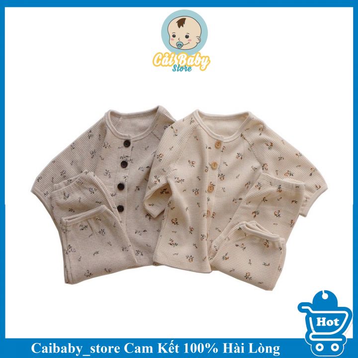 Thu Đông Bộ Dài Tay Cho Bé Trai Bé Gái Waffle🌺Hot Nhất🌺 Quần Áo Đồ Ngủ Dài Tay Cho Bé Trai Gái Style Hàn Quốc