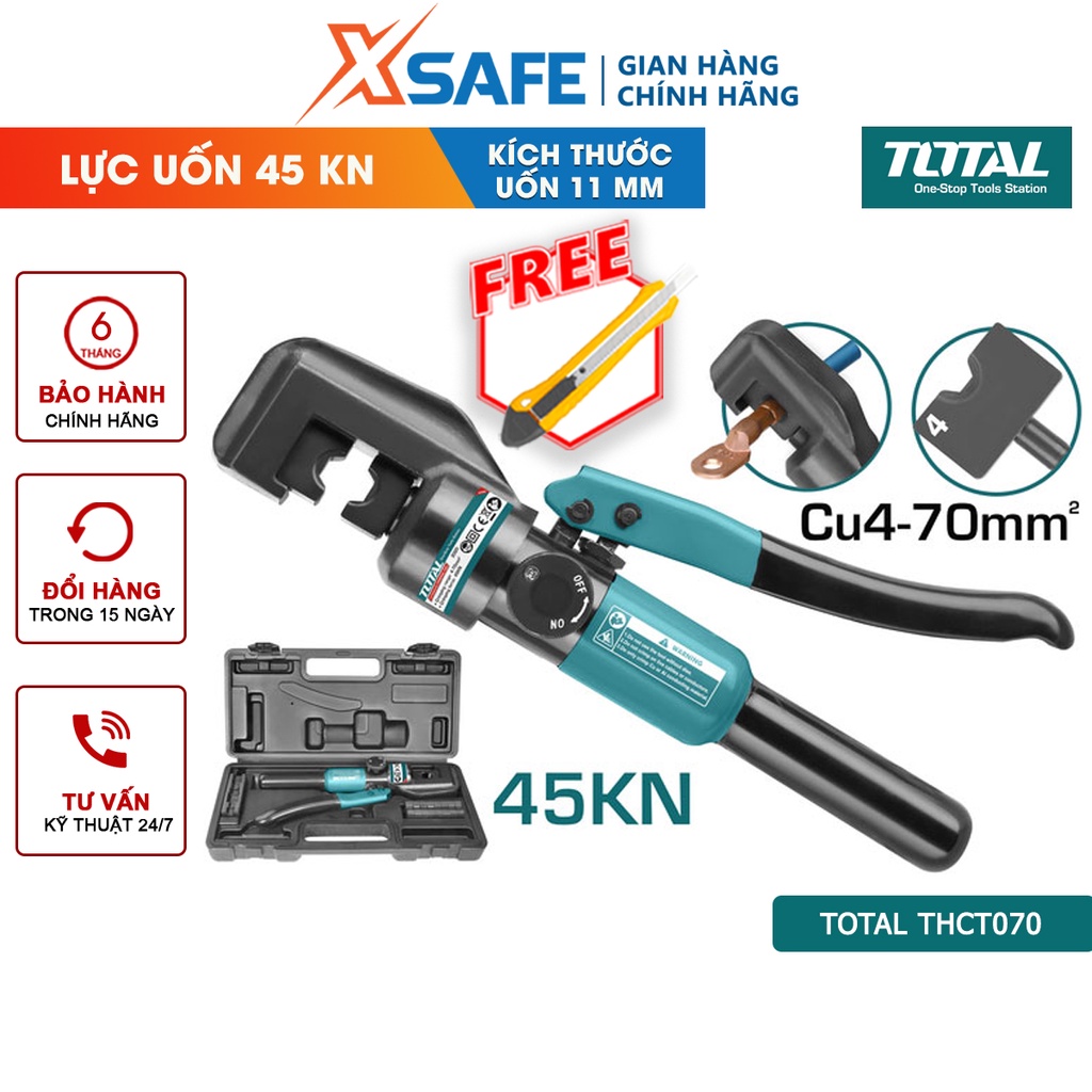 Kềm ép cos thủy lực TOTAL THCT070  uốn hình lục giác, kích thước uốn 11mm, kèm đai ốc và một bộ ron