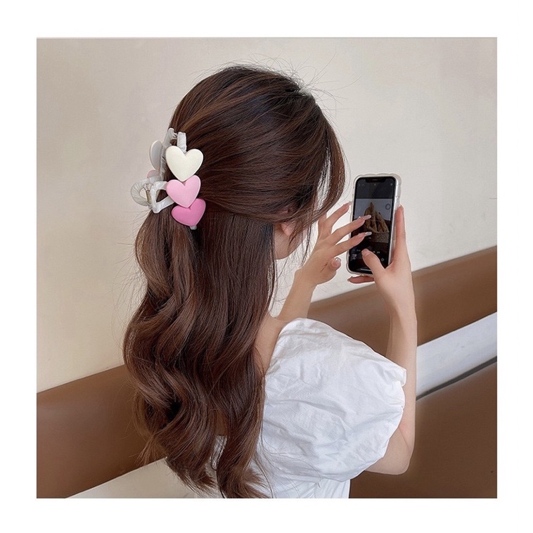 Kẹp tóc nhựa hình trái tim xinh xắn dễ thương kẹp tóc nơ to sau đầu màu hồng nữ tính phong cach Hàn Quốc