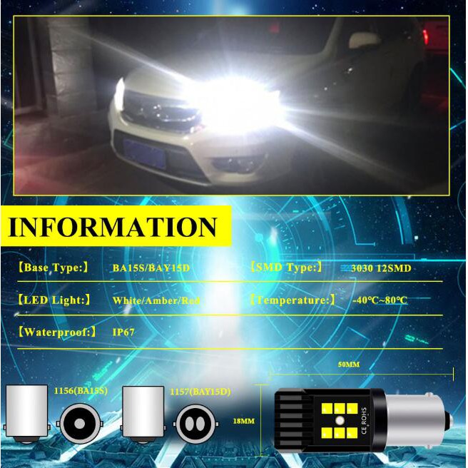 Bóng Đèn LED Lymoyo 1156 P21W 12SMD Ba15S 1157 P21 / 5w Bay15 Cho Xe Hơi