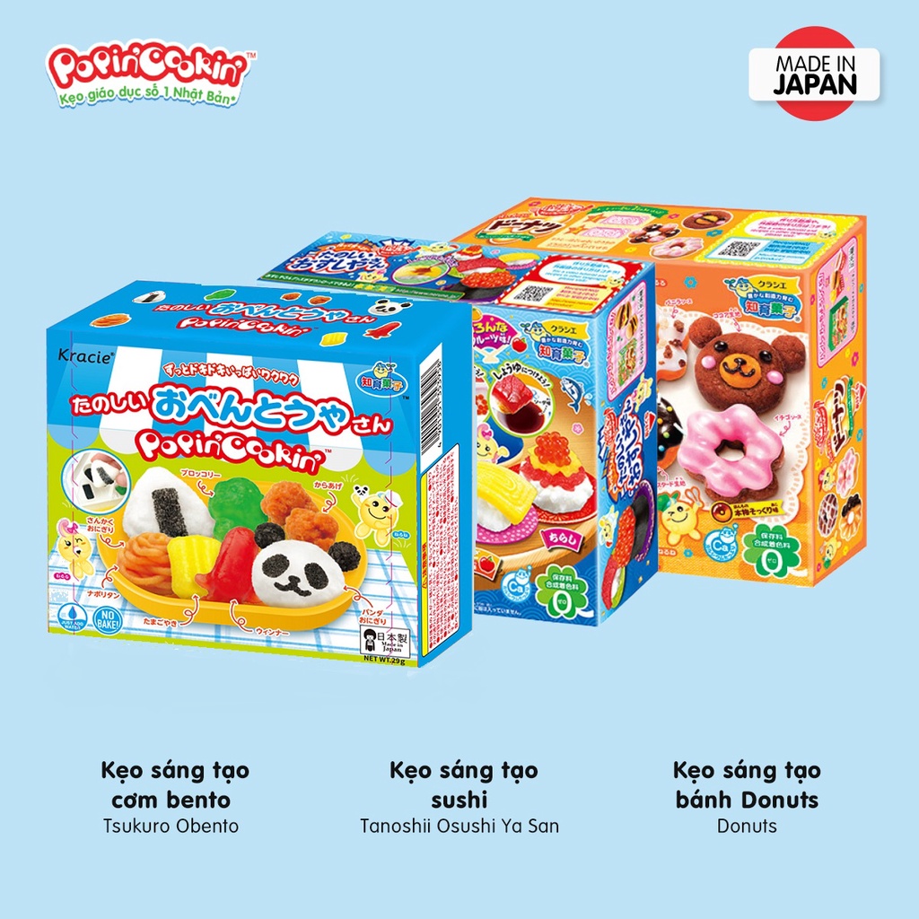 Combo 3 hộp kẹo Popin Cookin đồ chơi sáng tạo ăn được gồm: Sushi + Cơm Bento + 1 hộp tự chọn chính hãng [Popin Cookin]