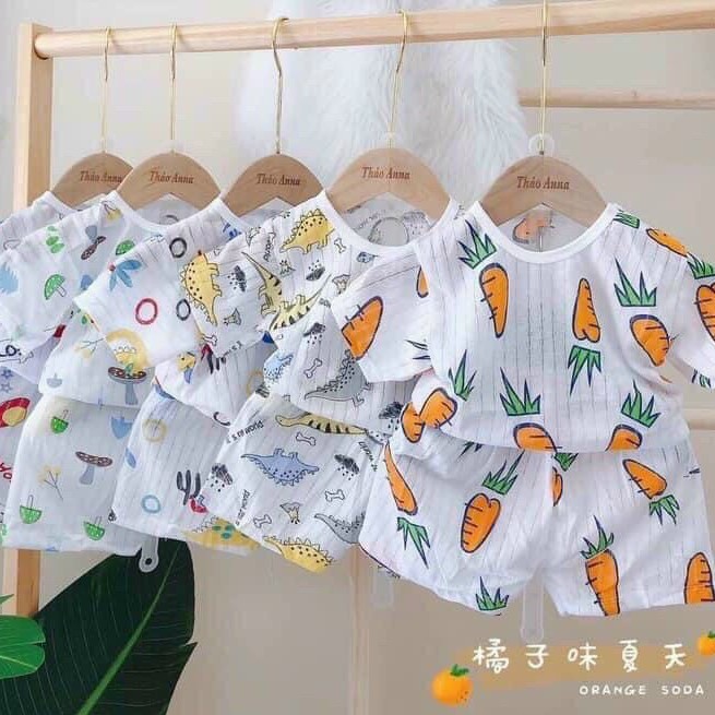 Bộ cộc tay cài vai cotton giấy cho bé sơ sinh, hàng đẹp - BO3