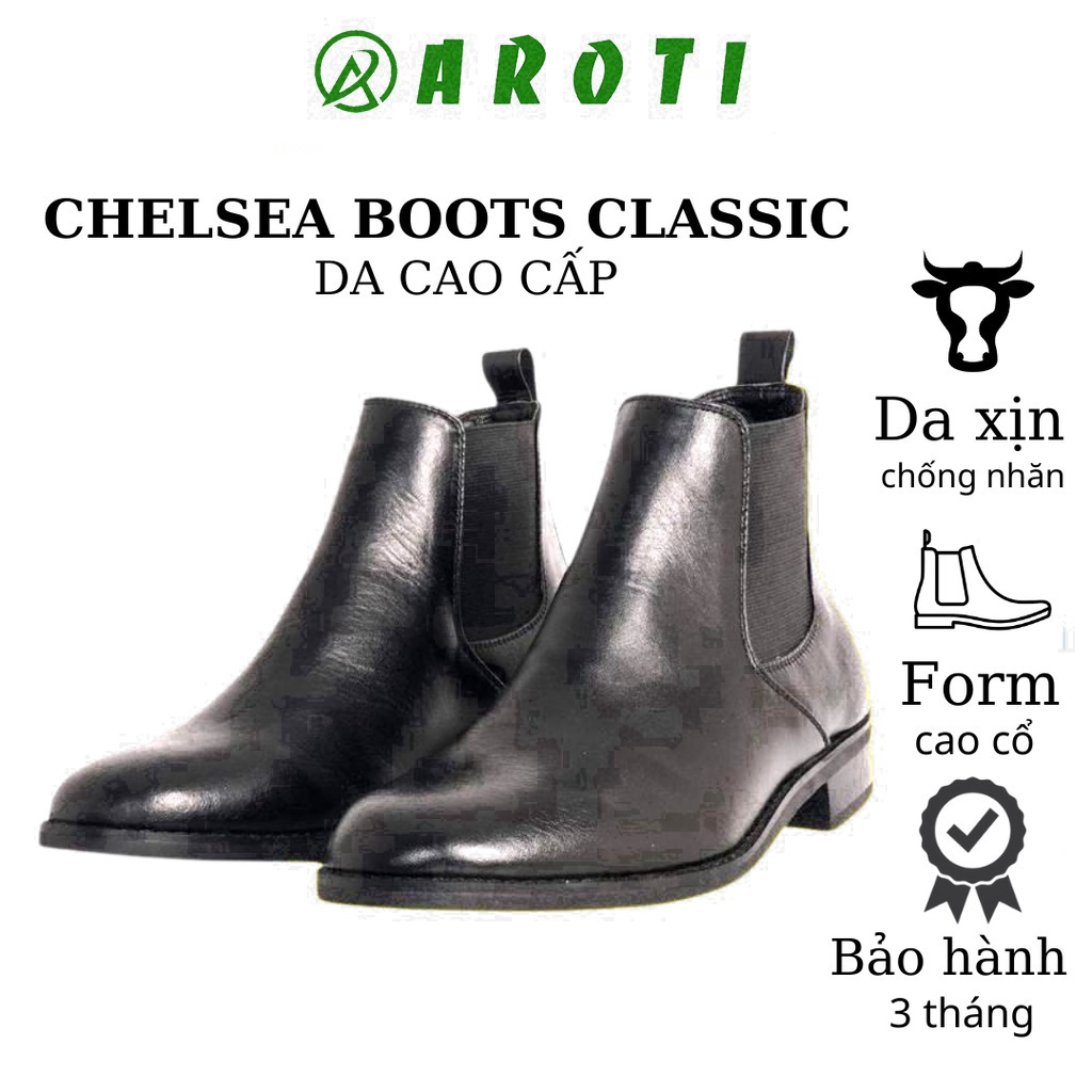 Giày Chelsea Boots Classic AROTI Da cao cấp, đế cao su 3cm CB549 NHÁM CHUN