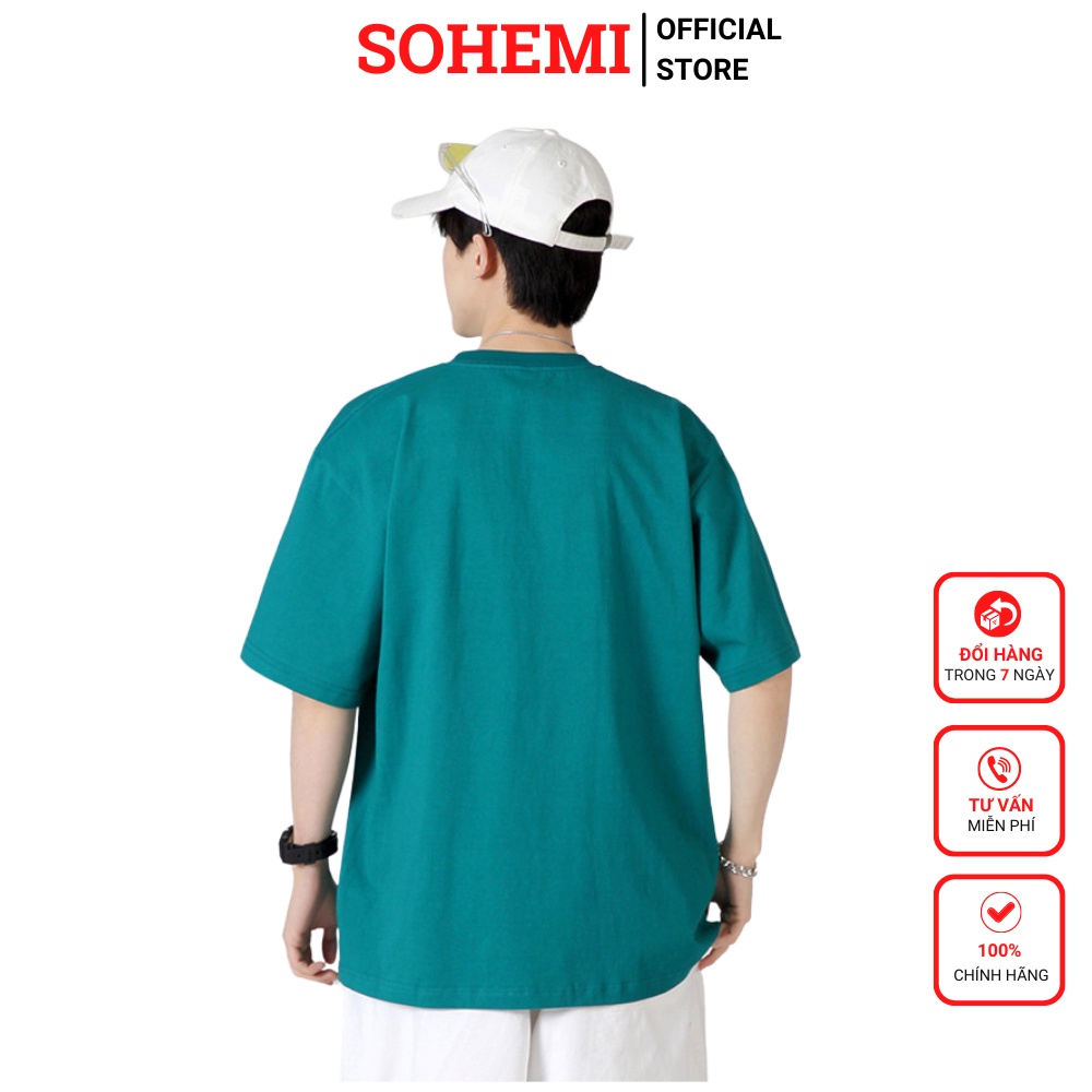 Áo thun unisex màu xanh basic TEE phom rộng tay lỡ dành cho nam nữ SOHEMI