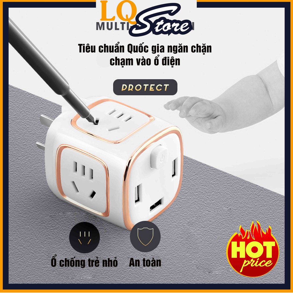 Ổ cắm điện đa năng Cube Socket, gồm 4 ổ điện chịu tải 2500W, bền đẹp, đa dụng