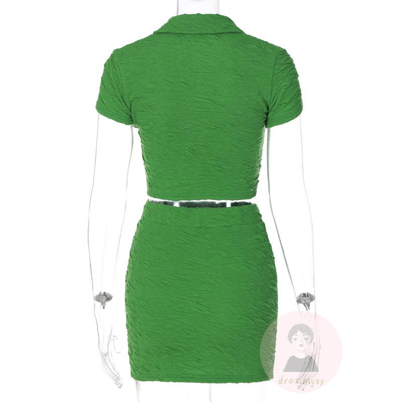 Set Áo Sơ Mi Ngắn Tay 2 Dây + Chân Váy Màu Sắc Thời Trang Cho Nữ