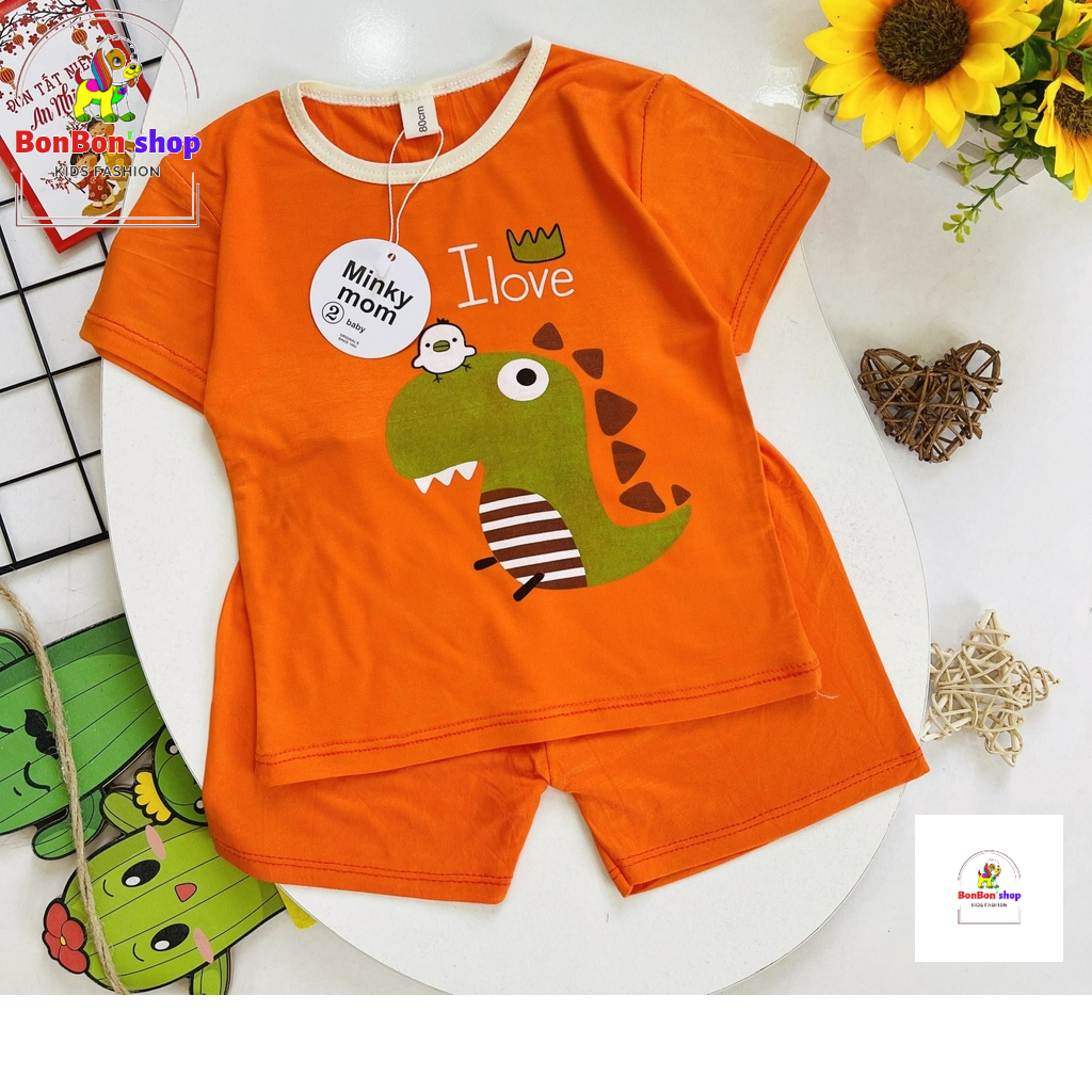 Bộ cộc tay thun lạnh cổ chui Minky siêu mềm mát cho bé trai/gái mẫu ngẫu nhiên
