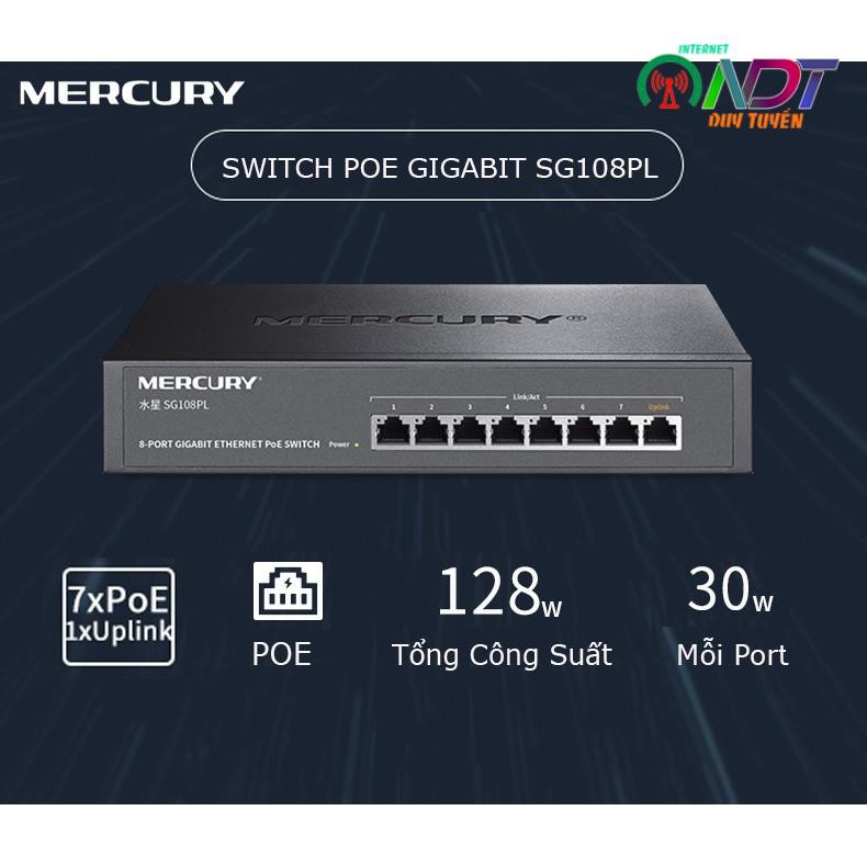 🇻🇳 Switch Chia 8 ports 7 PoE af/at 128W Mercury Gigabit CẤP NGUỒN CHO WIFI ARUBA - AEROHIVE - UNIFI - RUCKUS