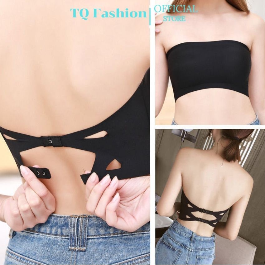Áo quây ngực ống cài sau đen trắng dáng ngắn co giãn sexy, Áo lót bra croptop không dây thun phông trơn ôm body