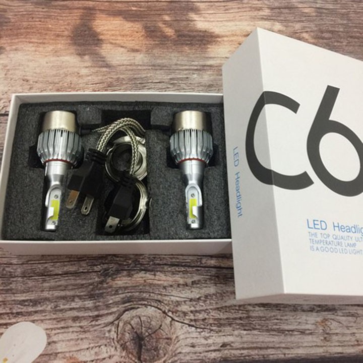 Đèn pha C6 2 tim chân H4, đèn pha led 2tim lắp cho xe ga xe số, ánh sáng Ưu việt BẢO HÀNH 3 THÁNG