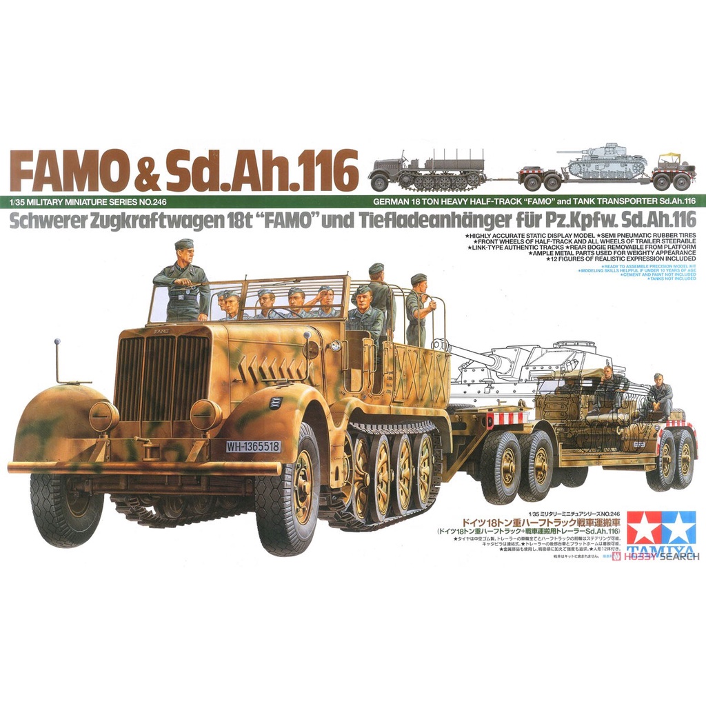 Mô hình xe quân sự Đức GERMAN 18 TON HEAVY HALF-TRACK FAMO and TANK TRANSPORTER Sd.Ah.116 TAMIYA 35246-mô hình trưng bày