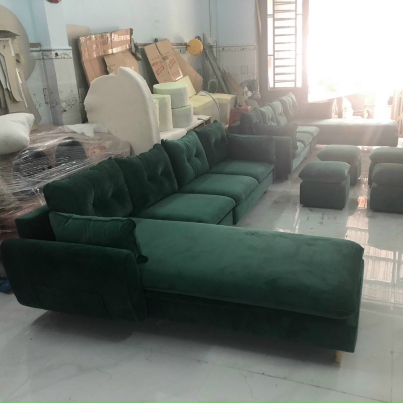 sofa góc L thư giãn 2m4x1m6 cao cấp chất vải mịn màng chân ghế chắc chắn Trường Mai Sài Gòn