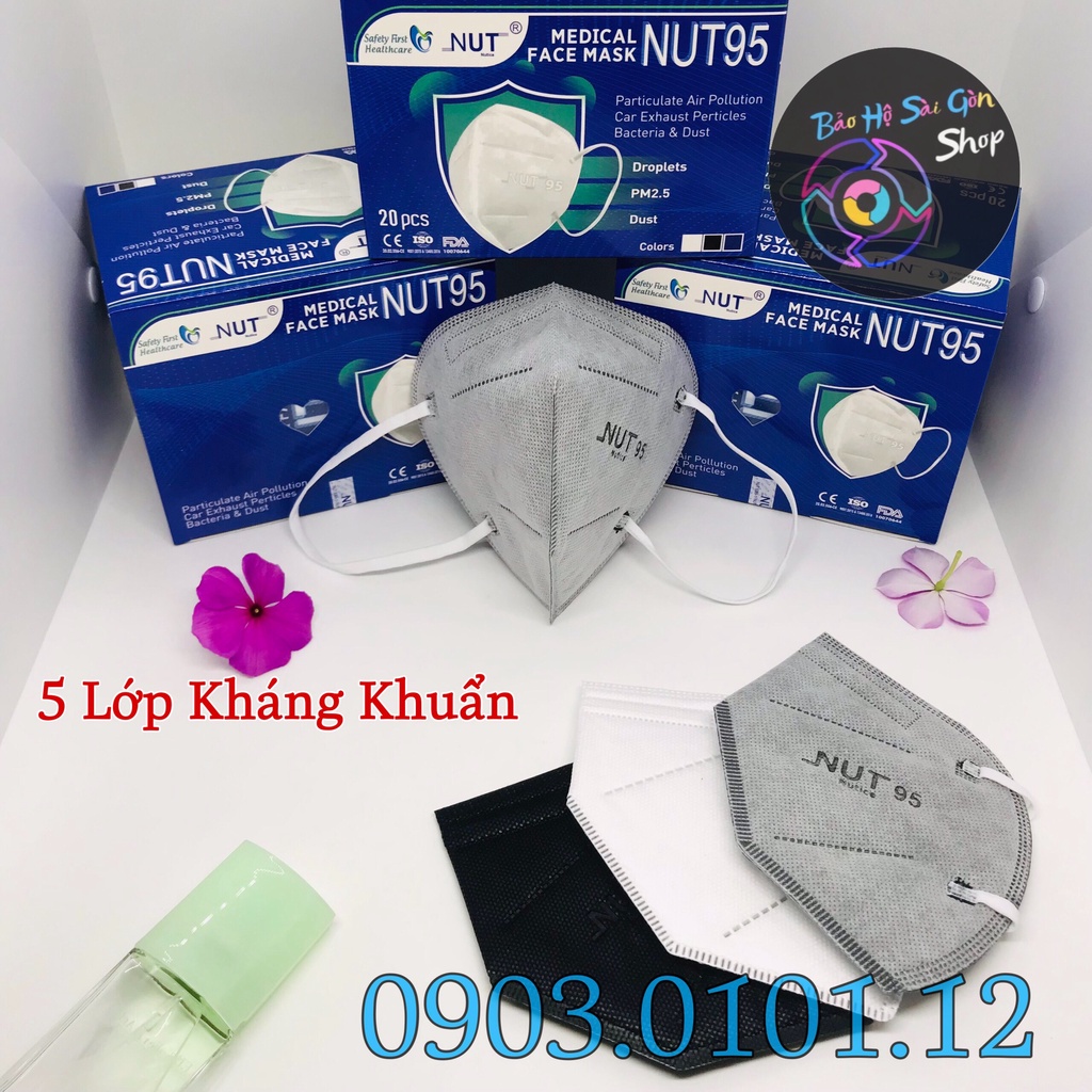 Khẩu trang n95 Nut cao cấp, Kn95 chính hãng Nutica 5 lớp kháng khuẩn (hộp 20 cái)