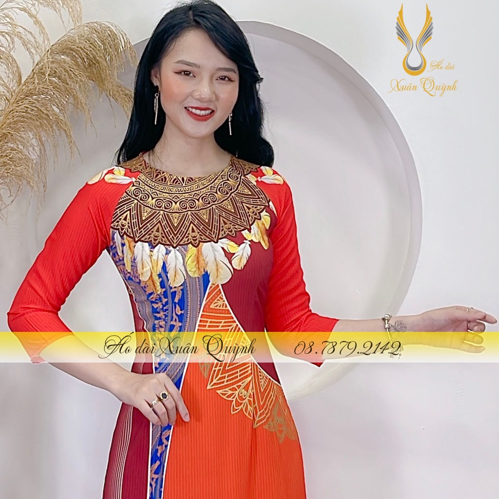 Áo Dài Họa Tiết Thổ Cẩm, Sang Trọng Duyên Dáng Lụa Habutai K58 - Áo Dài Xuân Quỳnh