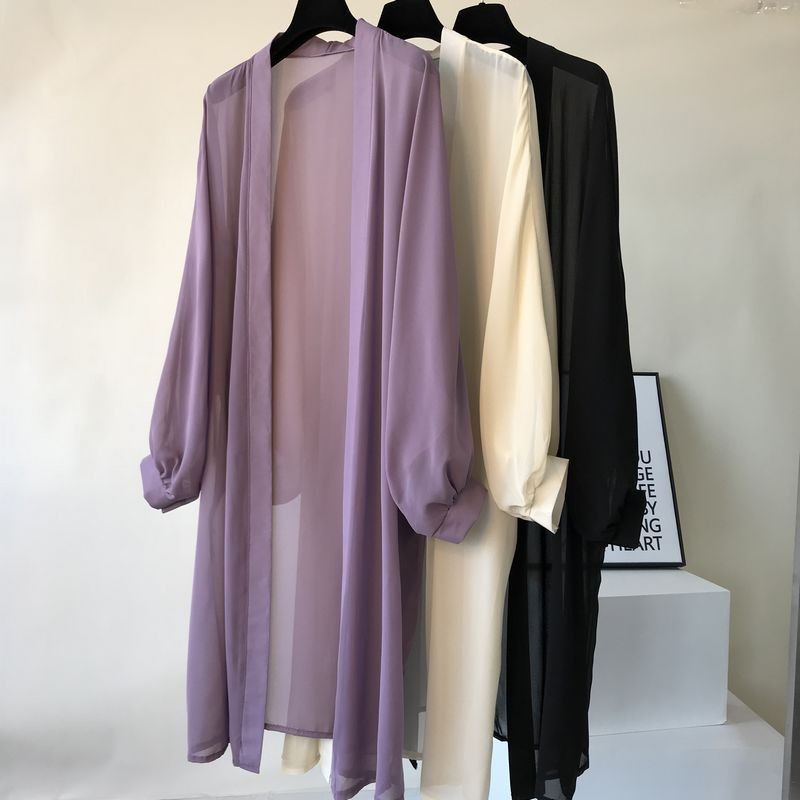 Áo Khoác Cardigan Dáng Dài Chất Liệu Chiffon Thiết Kế Đơn Giản Thời Trang Mùa Hè Cho Nữ