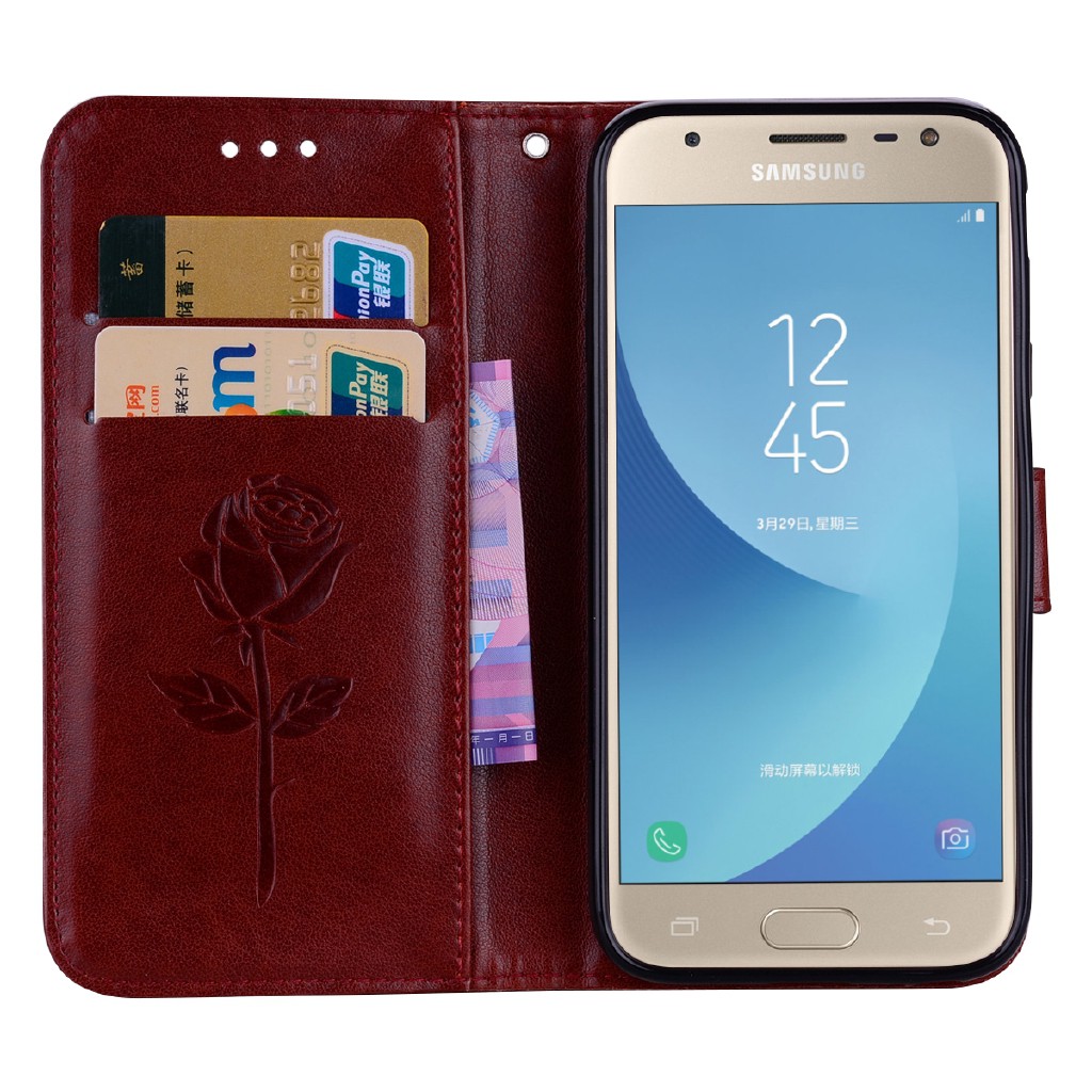 Bao đựng kiểu gập in nổi hình hoa 3D cho Samsung Galaxy J3/J5/J7 Pro 2017 | BigBuy360 - bigbuy360.vn