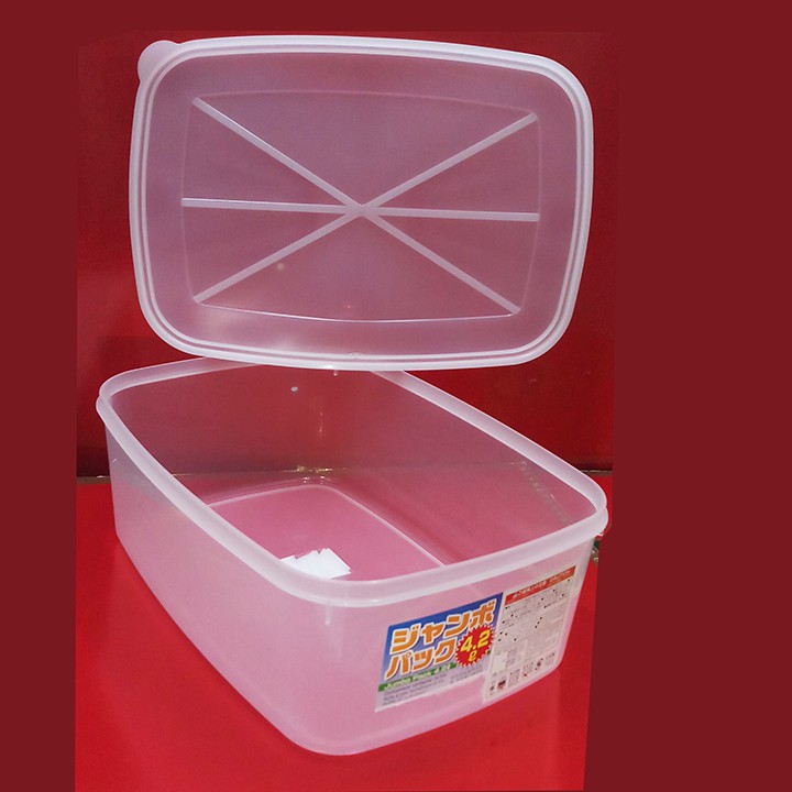Hộp nhựa 4,2 lít của Nhật, 28,5x20,5cm cao 10cm, đựng thực phẩm, dùng được trong lò vi sóng. D243