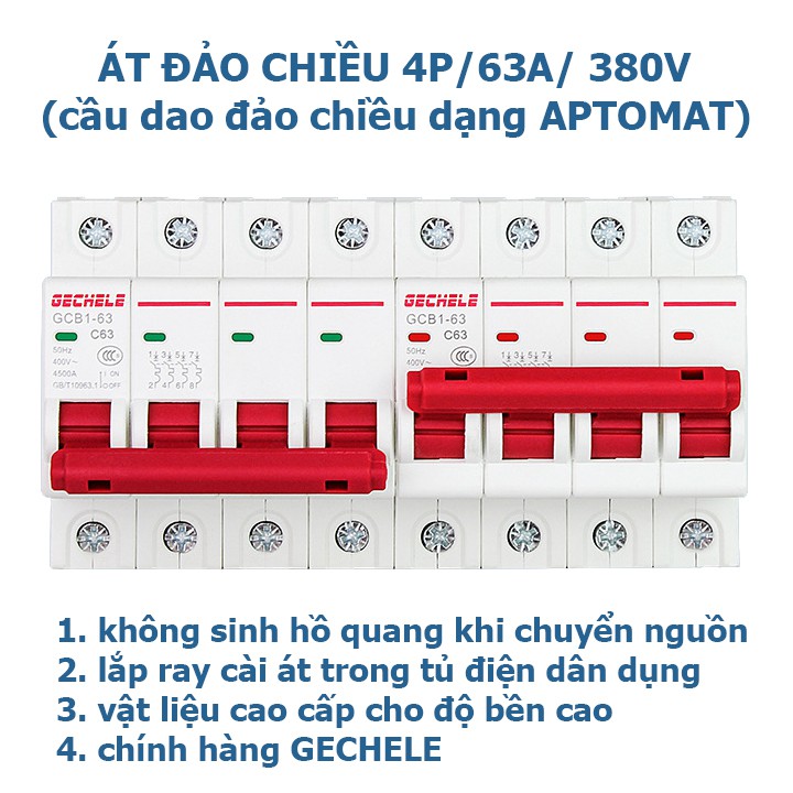 Bộ át đảo chiều 3P 63A 380V GECHELE - cầu dao đảo chiều dạng aptomat GECHELE