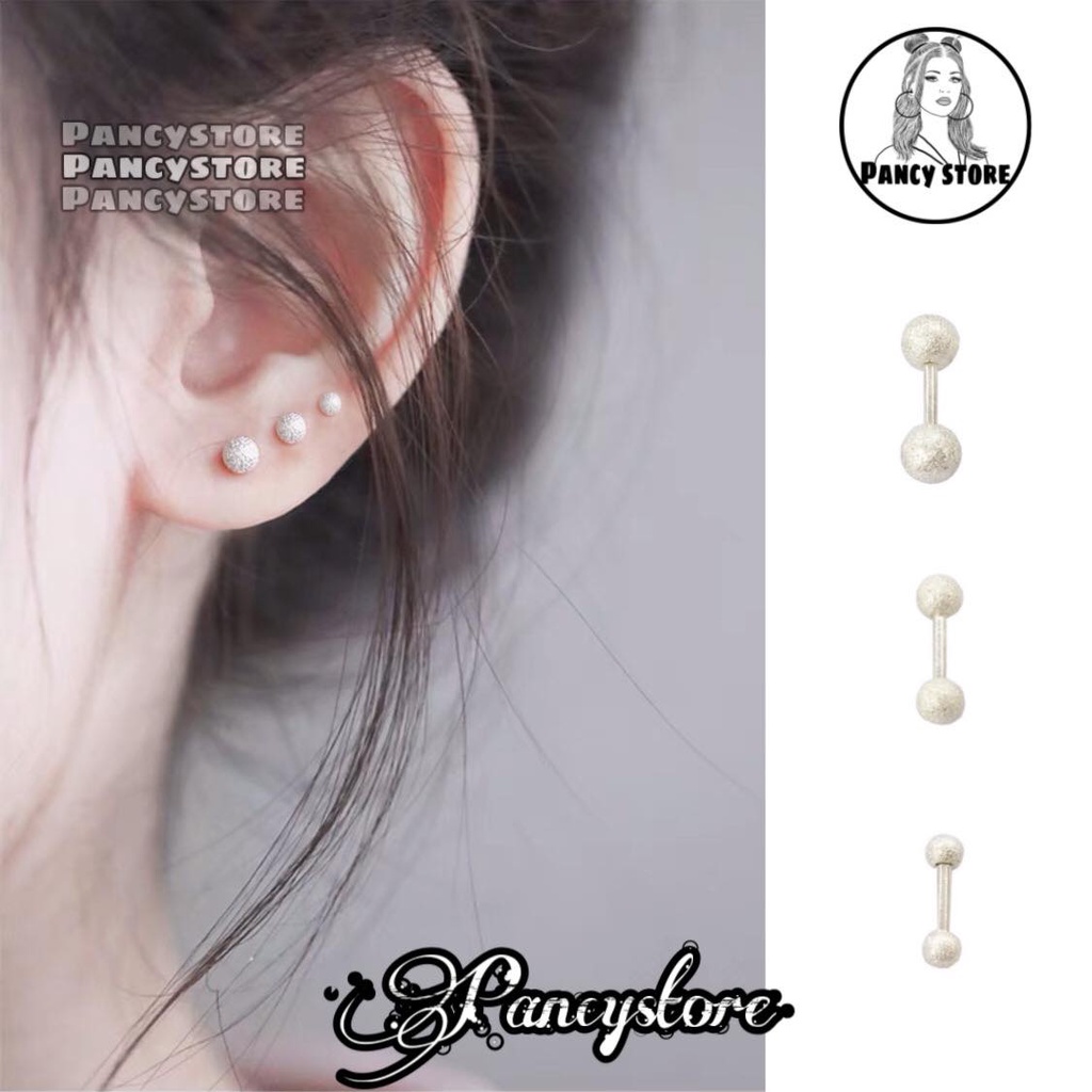 khuyên tai bạc sáng nhám nhũ ánh titan không gỉ