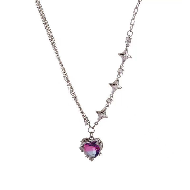Vòng cổ Mặt Trái Tim Đính Đá zircon Hồng Phong Cách Hàn Quốc