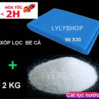 COMBO CÁT THẠCH ANH (2 KG) + XỐP LỌC BỂ CÁ 90X30CM, vật liệu lọc bể cá