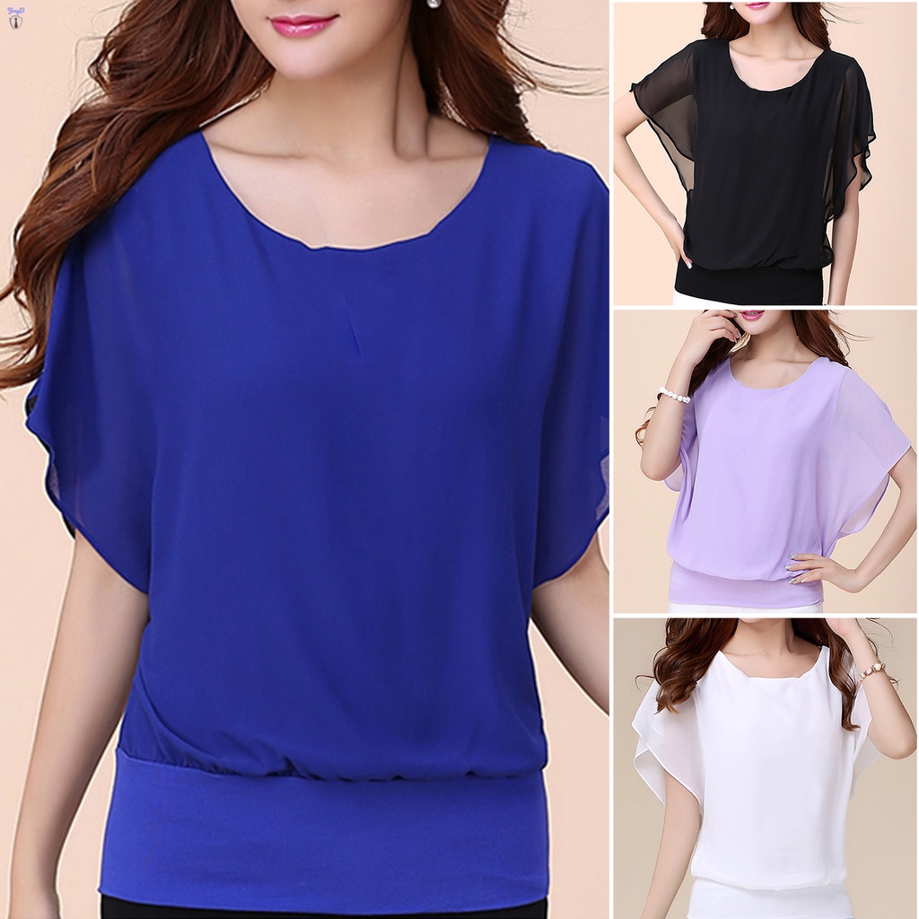 Áo Cánh Dơi Ngắn Tay Vải Voan Thoáng Khí Thoải Mái Thời Trang Mùa Hè Cho Nữ