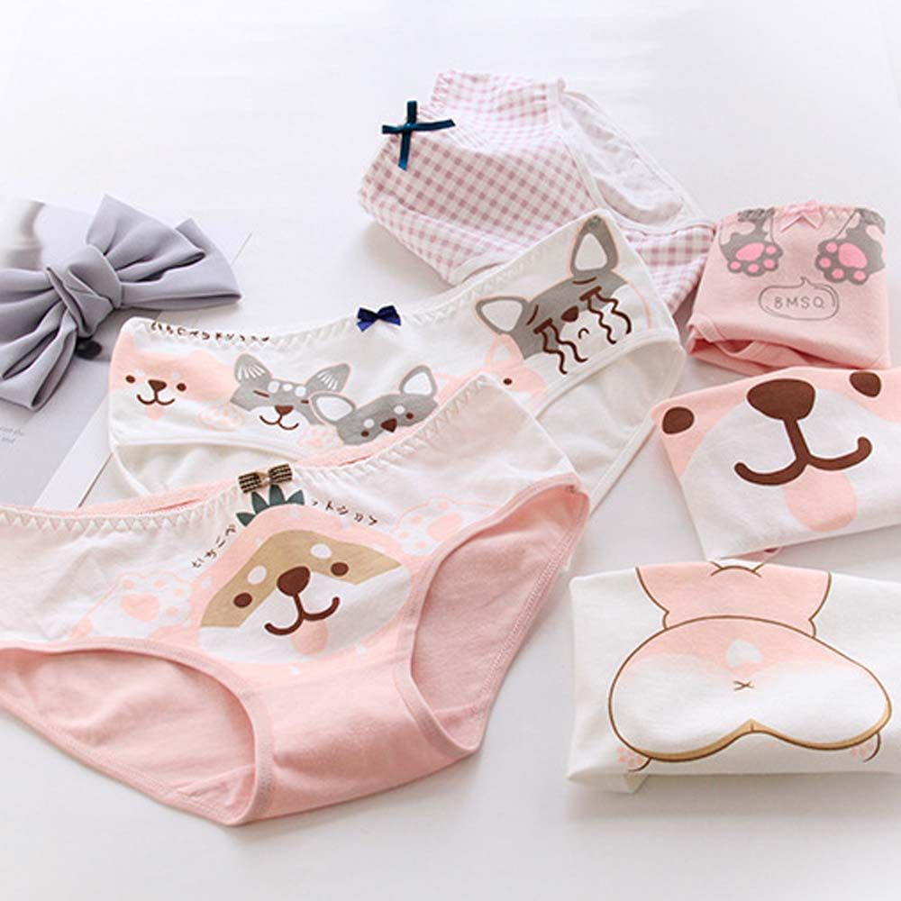 Quần Lót Cotton Lưng Vừa In Hình Chú Chó Corgi Dễ Thương Thoải Mái Cho Nữ