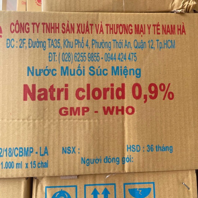 Nguyên thùng 15 chai nước muối sinh lý Nam Hà Natri Clorid 0.9% chai 1000ml