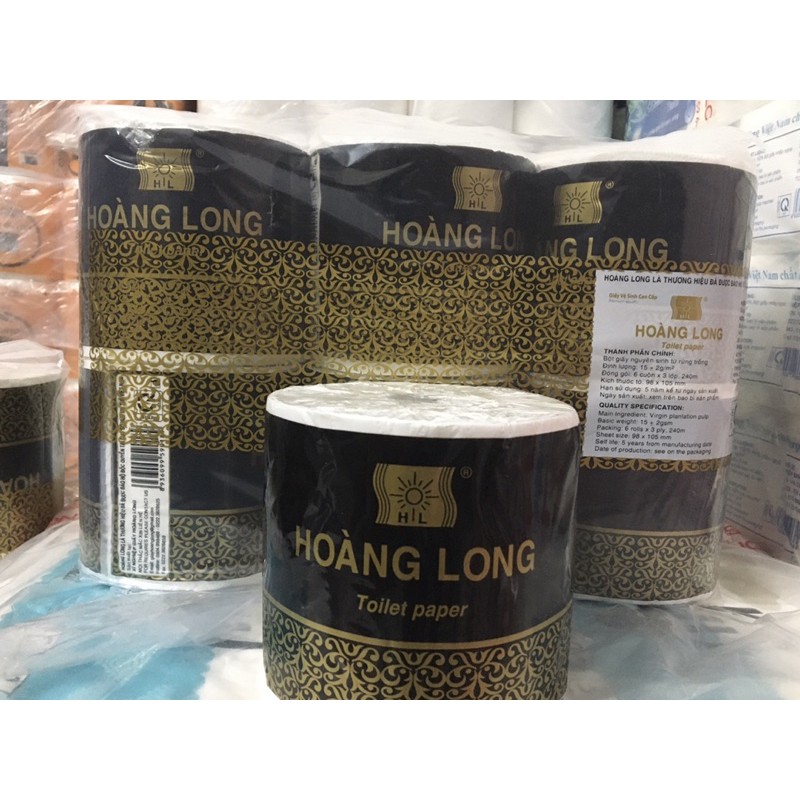 LỐC 6 CUỘN CÓ LÕI HOÀNG LONG ĐEN - GIẤY LỤA 3 LỚP MỀM MỊN VÀ DAI