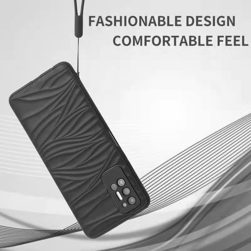 Ốp Điện Thoại Silicon Mềm Màu Đen Dập Nổi Họa Tiết Kẻ Sọc Và Sóng Biển Dành Cho Tecno Pova 2 LE7