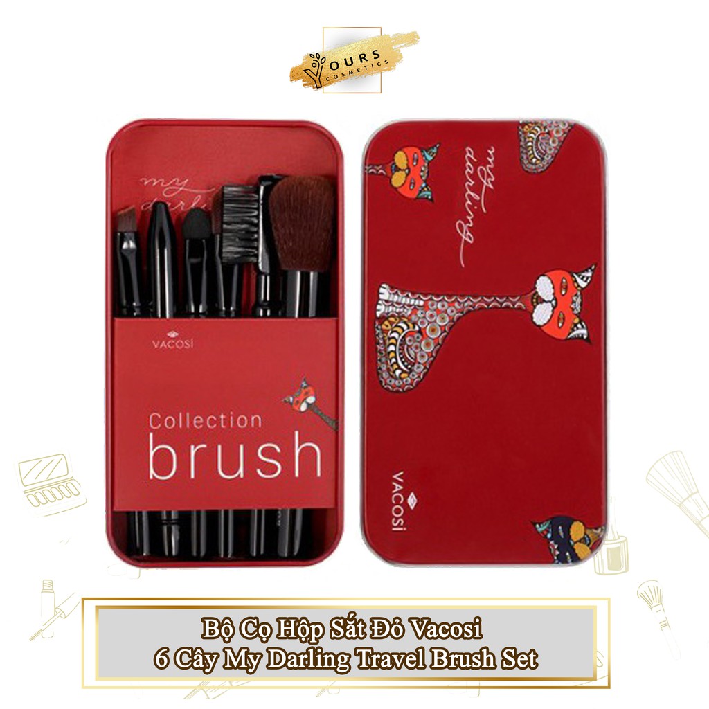 [Đại Lý Chính Thức] Bộ Cọ Hộp Sắt Đỏ - Đen Vacosi 6 Cây My Darling Travel Brush Set