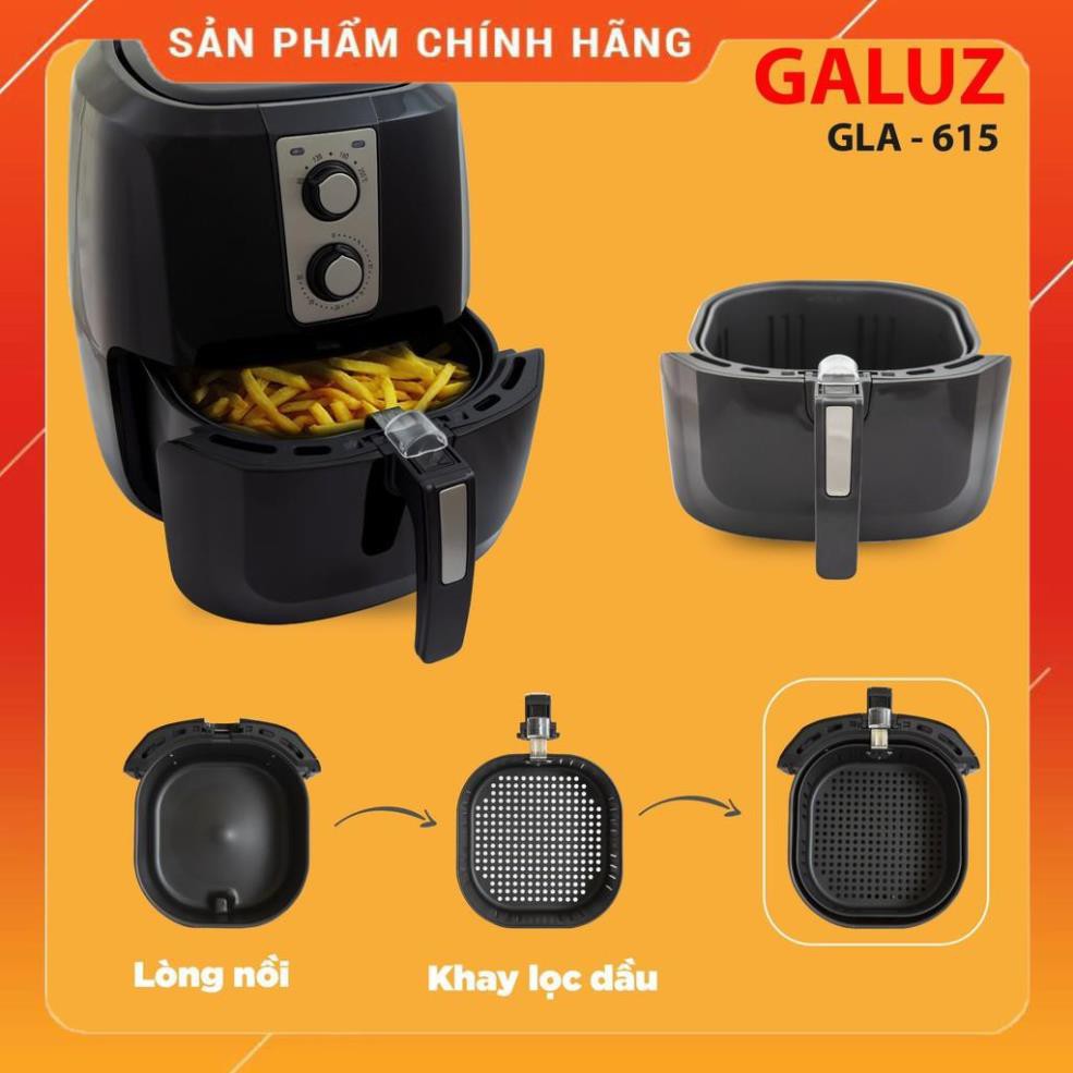 [FreeShip] NỒI CHIÊN KHÔNG DẦU GALUZ GLA-615 5,2 LÍT TẶNG KÈM BÌNH XỊT DẦU