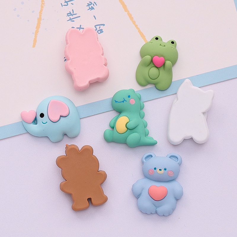 Set 10 Phụ Kiện Kẹp Tóc/Điện Thoại Bằng Resin Hình Khủng Long/Gấu Hoạt Hình Dễ Thương DIY