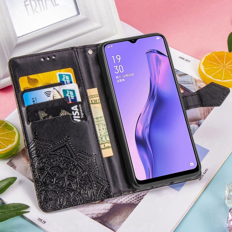 Bao da điện thoại nắp lật dạng ví họa tiết hoa Mandala dập nổi cho Huawei P20 P10 P8 Lite P20 Pro