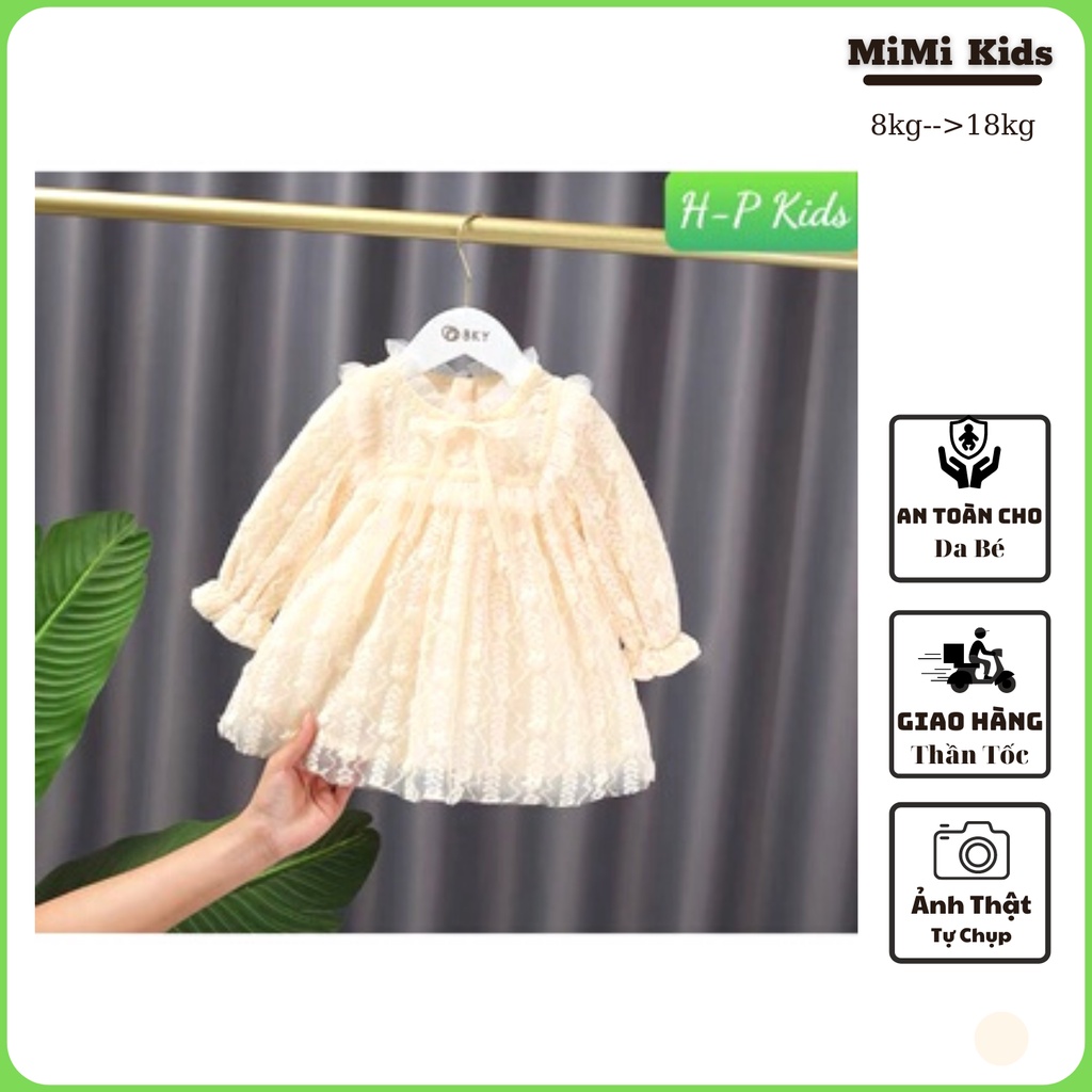 Váy thu dài tay cho bé, đầm cho bé gái họa tiết xinh xắn 8-18kg - V036