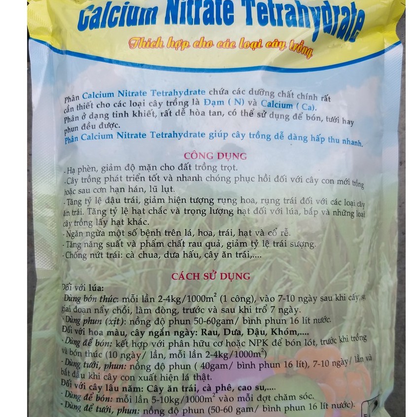 Phân Bón Calcium Nitrate 1kg, Phân canxi cải tạo đất, chống nứt trái