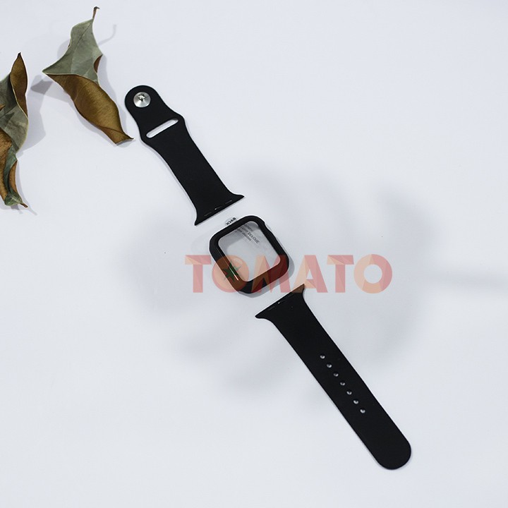 Combo Ốp Kính Cường Lực + Dây Đeo Silicon Cho Đồng Hồ Thông Minh Apple Watch, iWatch 1/2/3/4/5/6/SE sz 38/40/42/44mm