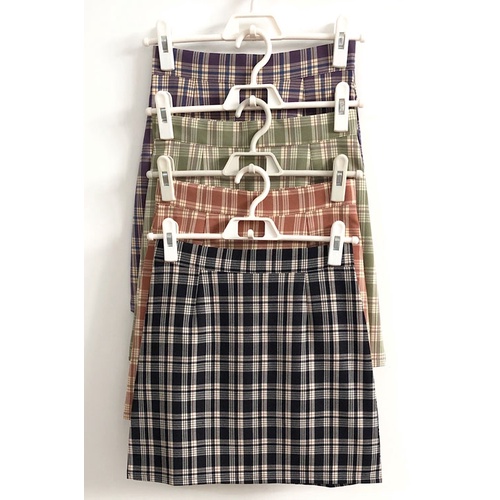 Chân váy chữ A SUXI lưng cao họa tiết sọc caro thời trang phong cách Hàn Quốc cho nữ