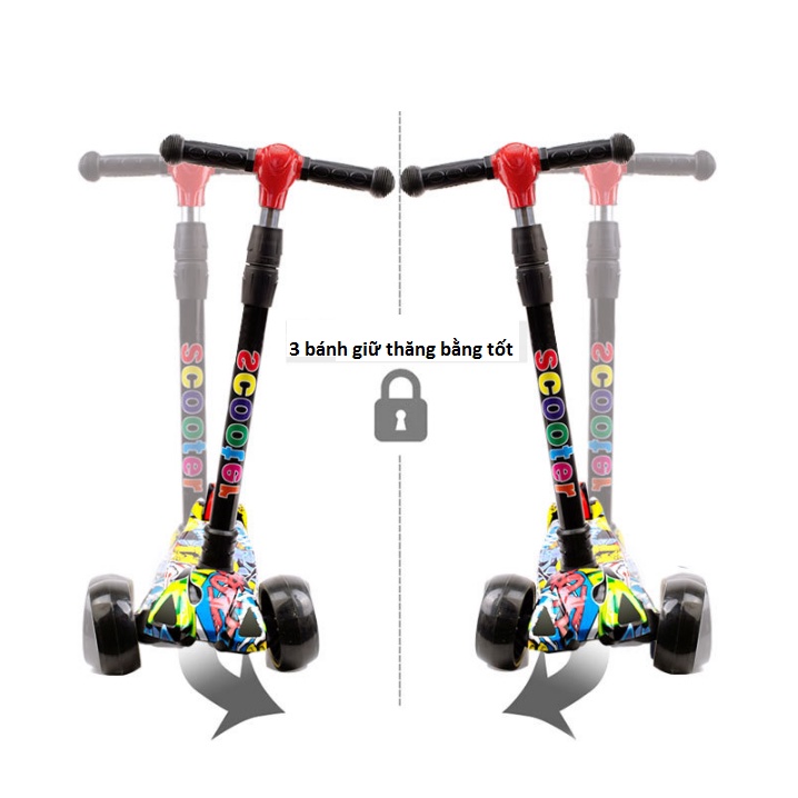 Xe scooter graffiti có ghế bánh xe phát sáng, có nhạc