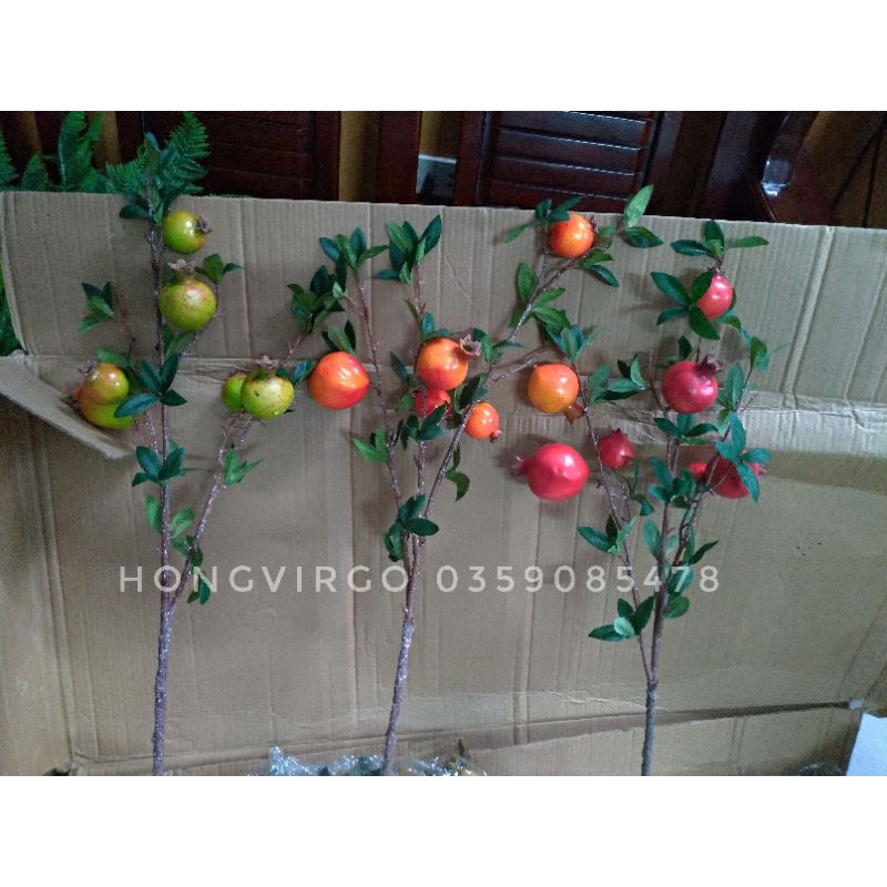 🍒 Cành Lựu Giả - Cành Quả Lựu Giả 6 Quả Dài 80cm - ĐƯỜNG KÍNH QUẢ TO 7CM, QUẢ NHỠ 6 CM, QUẢ NHỎ 5CM