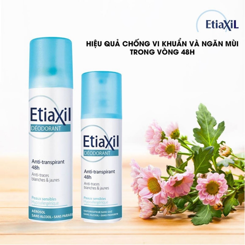 Xịt Khử Mùi ETIAXIL Lăn Khử Mùi Hàng Ngày Déodorant Anti-Transpirant 48h Anti-Traces Blanches &amp; Jaunes (100ml)