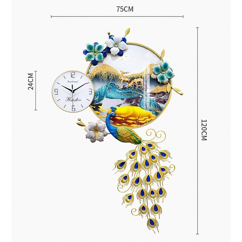 Đồng Hồ Decor Con Công Kết Hợp Tranh Kính Phù Điêu Treo Tường Trang Trí Phòng Khách Cao Cấp KD2920-1