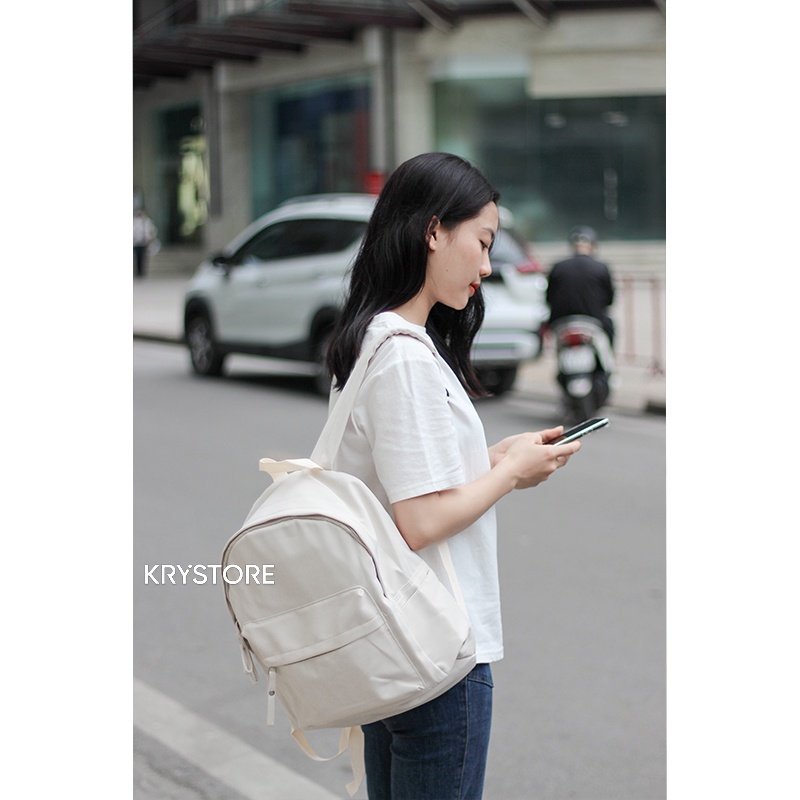 Balo nữ đi học cao cấp BEIGE thời trang chất CANVAS chống nước size 38x30cm BL04